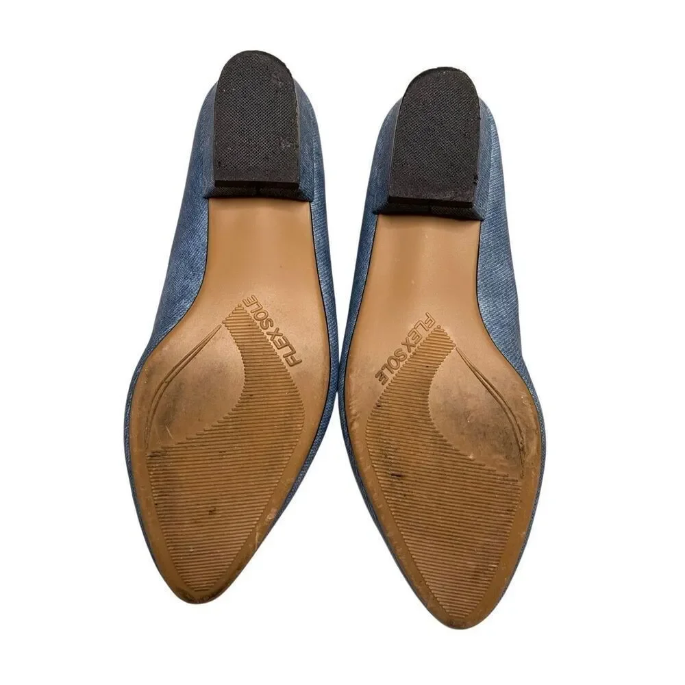 Vintage Jubilee Womens 7M Blue Denim Stud Embellished Peach Ballet Shoes Western